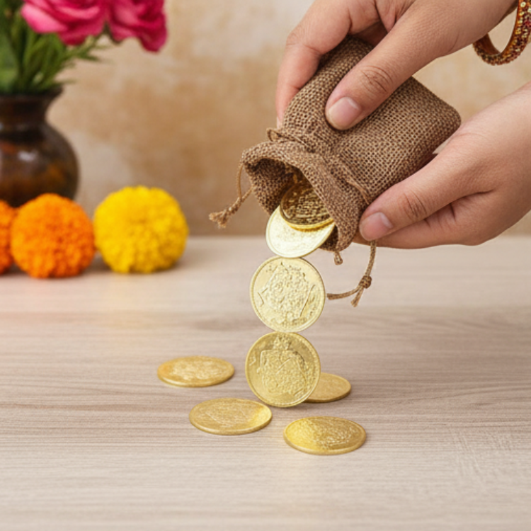 Lakshmi Kubera Coins 27 Nos Brass | Kubera Pooja Coins 27 Nos | Kubera Coins 27 Nos (Brass, 2.5 cm Diameter X 0.1 cm Thick) (Gold Colour)