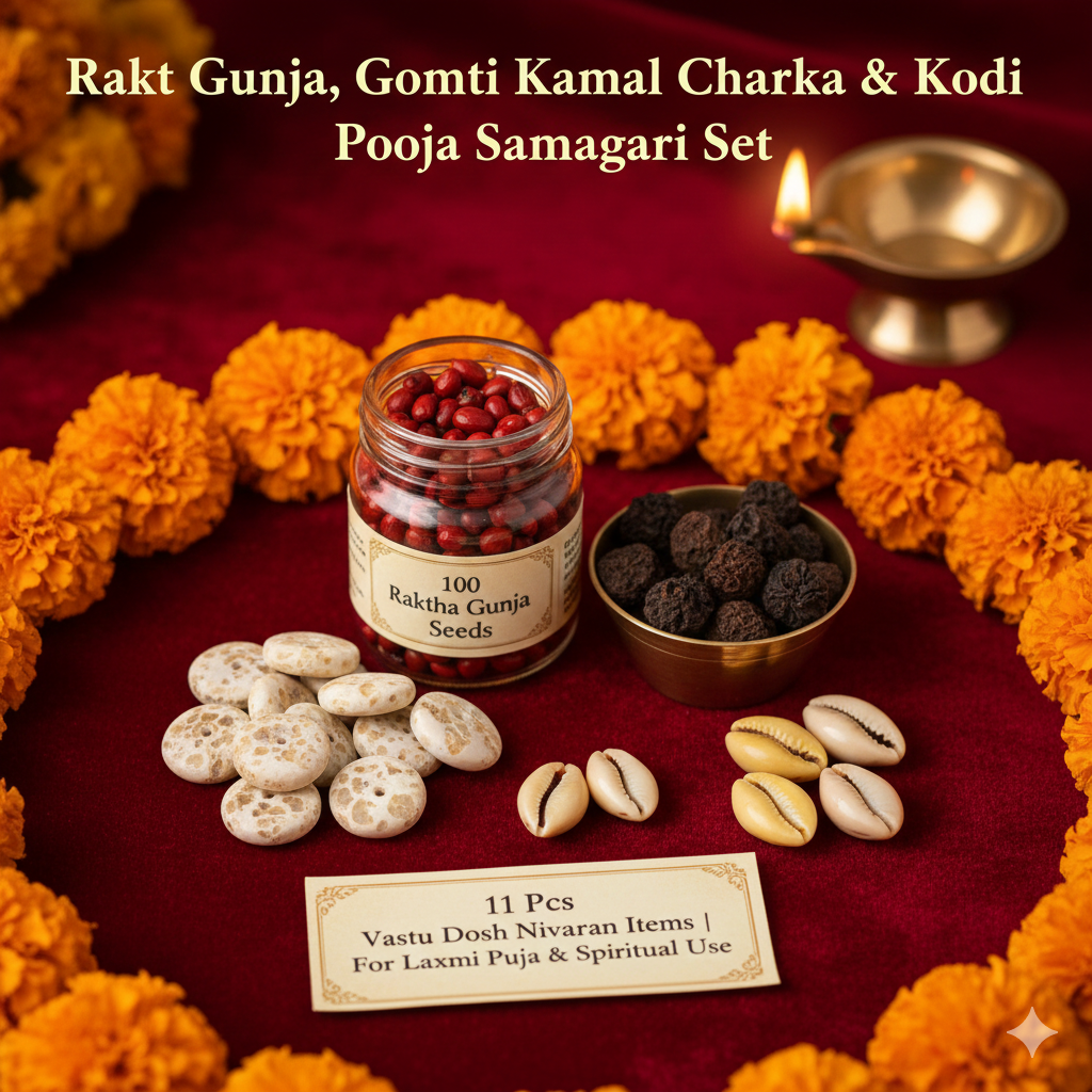 💰 Prosperity & Protection Set: Rakt Gunja, Gomti Chakra, Kamal Gatta & Kodi Samagri (11 Pcs)